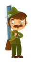 Cartoon armed hunter standing and smiling