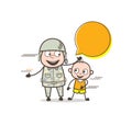 Cartoon Army Man with Cute Baby Vector Illustration
