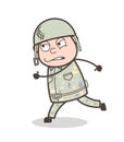 Cartoon Army Man Running in Aggression Vector Illustration