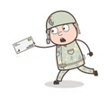 Cartoon Army Officer Running to Deliver the Letter Vector Illustration