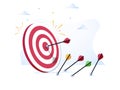 Cartoon arrows missed hitting target mark isolated on white background. Multiple fail inaccurate attempt hit archery Royalty Free Stock Photo