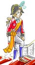 Cartoon fairy tale prince walking up the staircase