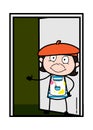 Cartoon Artist Standing at door