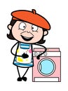 Cartoon Artist standing with washing machine