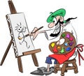 Cartoon artist working on a canvas painting a picture vector illustration