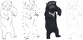 Cartoon Asiatic black bear. Vector illustration. Dot to dot game