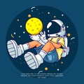 cartoon astronaut boy is floating and reaching for the moon vector illustration Royalty Free Stock Photo