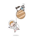 Cartoon Astronaut Fall-Down and Hanging on Mars Planet Vector Concept