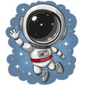 Cartoon astronaut flying on a space background
