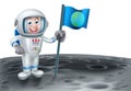 Cartoon Astronaut Holding a Flag On the Moon Royalty Free Stock Photo