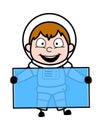 Cartoon Astronaut holding a glass banner