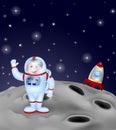 Cartoon Astronaut landing on the moon Royalty Free Stock Photo