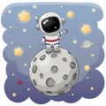 Cartoon astronaut on the moon on a space background