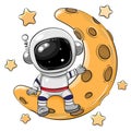 Cartoon astronaut on the moon on a white background