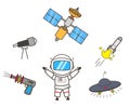 Cartoon Astronaut Presenting Space Items Vector Illustration