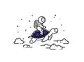 Cosmic Journey: Cute Astronaut Riding a Flying Turtle Royalty Free Stock Photo