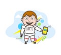 Cartoon Astronaut Showing Message in Mobile Vector Illustration