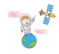 Cartoon Astronaut Trying Get Signal Vector Illustration