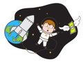 Cartoon Astronaut Trying to Catch Money in Space Vector Illustration