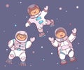 Cartoon astronauts in outer space illustration Royalty Free Stock Photo