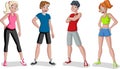 Cartoon athletes. Runner characters wearing sport outfit.