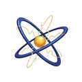 Cartoon Atomic Structure Model with Golden Nucleus and Blue Orbits Royalty Free Stock Photo
