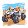 Cartoon Atv Sticker With Egyptian Iconography And Streamlined Design