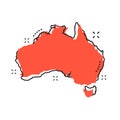 Cartoon Australia map icon in comic style. Australia illustration pictogram. Country geography sign splash business concept.