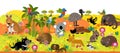 Cartoon australia scene with animals in the forest