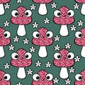 Cartoon autumn seamless mushrooms pattern for Halloween wrapping and kids accessories and clothes print