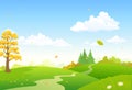 Cartoon autumn hilly scenery