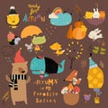 Cartoon Autumn Set with Funny Animals and Trees Royalty Free Stock Photo