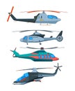 Cartoon avia transport. Various helicopters isolated on white