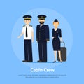 Cartoon Aviation Crew Members Card Poster. Vector Royalty Free Stock Photo
