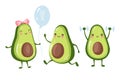 Cartoon avocado characters. Funny fruits collection isolated on white background. Kawaii vector illustration.