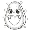 Cartoon Avocado outlined for coloring book