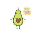 Cartoon avocado unicorn character. Cute Avocorn. Funny fruit. Kawaii vector illustration.