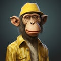 Cartoon Baboon In Yellow Shirt: Detailed Character Design With Photoshop