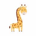 Cartoon baby african giraffe stand. Cute funny giraffe. Isolated objects on white background. Scandinavian style