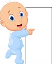 Cartoon baby boy with blank sign Royalty Free Stock Photo