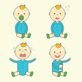 Cartoon baby boy emotion set. Newborn child or infant emoticon.
