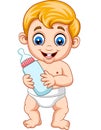 Cartoon baby boy holding bottle milk