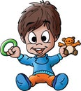 Cartoon baby boy playing with his toys vector illustration Royalty Free Stock Photo