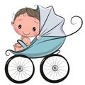 Cartoon Baby boy is sitting on a carriage on a white background Royalty Free Stock Photo