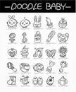 Cartoon baby doodle icon set Royalty Free Stock Photo