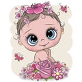 Cartoon Baby with flowerson a white background