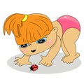 Cartoon baby girl playing icon. childhood illustra