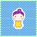 Cartoon baby girl violet hair yellow dress Royalty Free Stock Photo