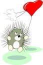 Cartoon baby hedgehog toy with red heart balloon