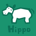 Cartoon baby hippo. Cute animal character on green. Flat design animal vector illustration. Interactive card for learning the Royalty Free Stock Photo